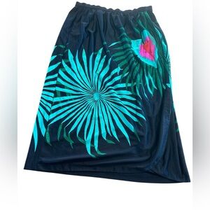 Vintage Elizabeth Stewart Tropical Palm Swim Cover Up Skirt 80s Resort Beachy